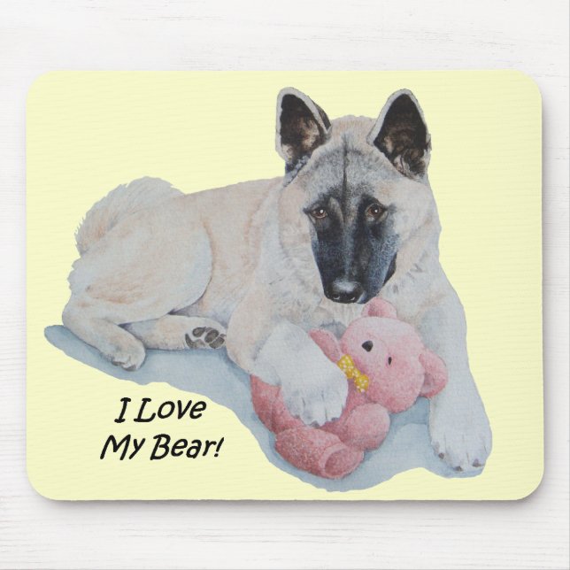 black masked akita with cuddly toy cute dog  mouse mat (Front)