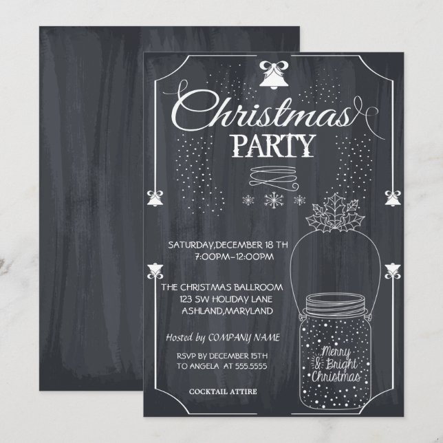 Black, Mason Jar  Company Christmas Party Invitation (Front/Back)