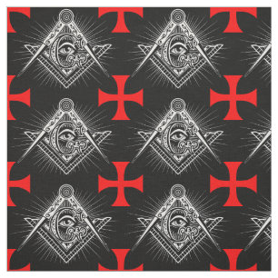 Black Mason Templar Knight Cross vintage pattern Fabric