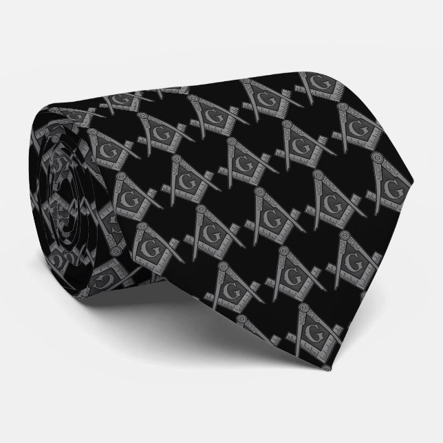 Black Masonic Masonry Freemason Pattern Tie (Rolled)