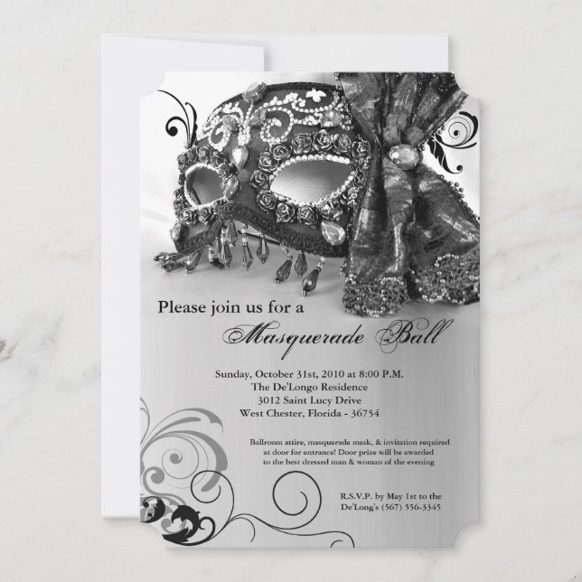 Black Masquerade Mask Ball Costume Halloween Invitation (Front)