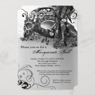 Black Masquerade Mask Ball Costume Halloween Invitation