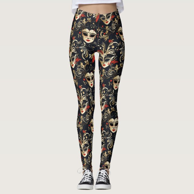 Black Masquerade Mask  Leggings (Front)