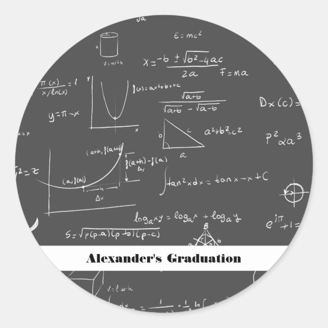 Black Math Equations Formulas Graphics Graduation Classic Round Sticker (Front)