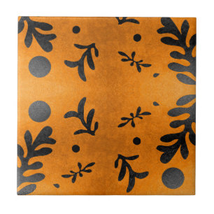 Black Matisse inspired leaves on gold Tile