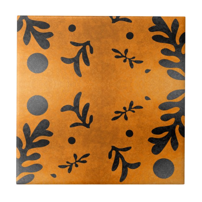 Black Matisse inspired leaves on gold Tile (Front)