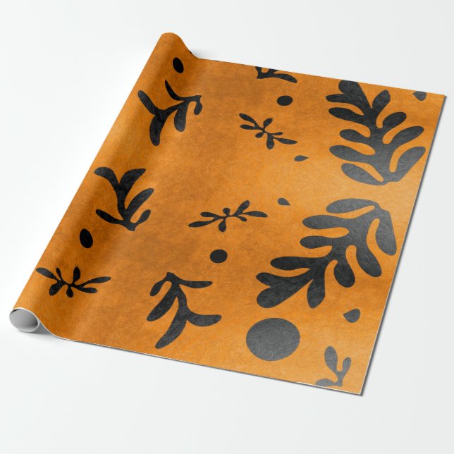 Black Matisse inspired leaves on gold Wrapping Paper (Unrolled)