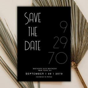 Black Matte Simple Minimal Birthday Save The Date