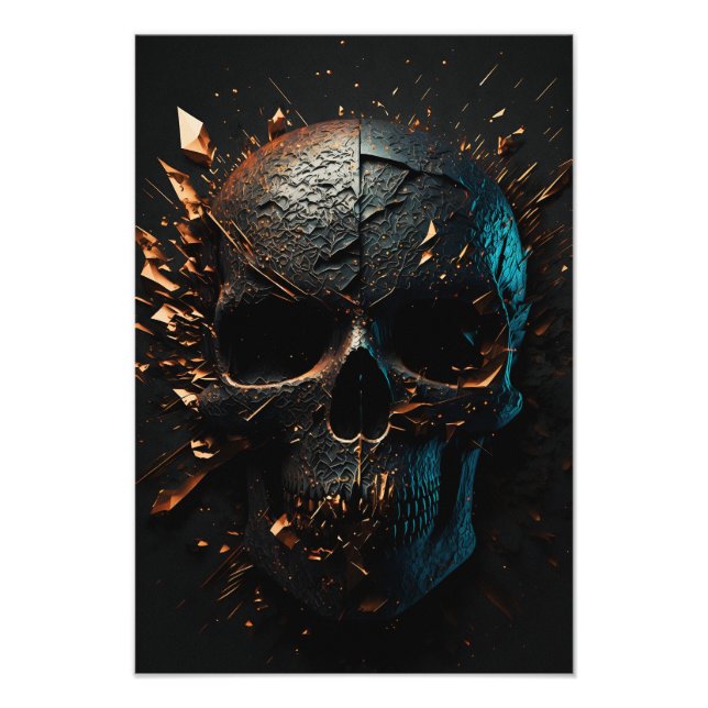 Black matte skull with copper splinter photo print (Front)