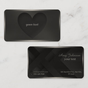 Black matte sunken heart on the surface elegance business card