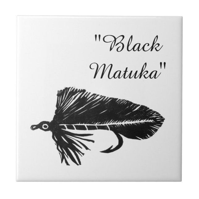 "Black Matuka" streamer trout fly tile. Tile (Front)