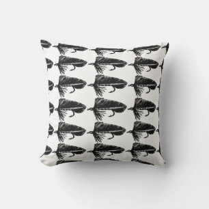 Black Matuka Trout Fly Return Address Label Throw  Cushion