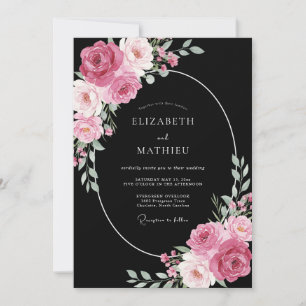 Black Mauve Bloom Wedding Invitation