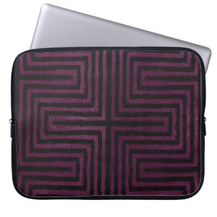 Black Maze African Print Purple Leather Look Laptop Sleeve