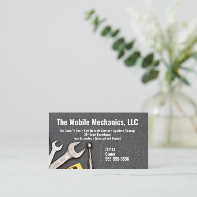 Black Mechanic Business Card (Standing Front)