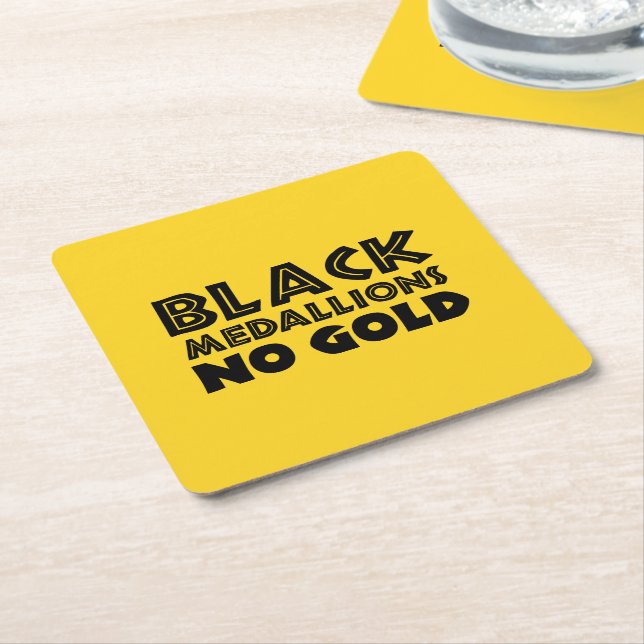 BLACK MEDALLIONS NO GOLD SQUARE PAPER COASTER (Angled)