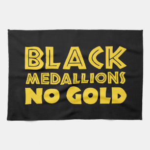 BLACK MEDALLIONS NO GOLD TEA TOWEL