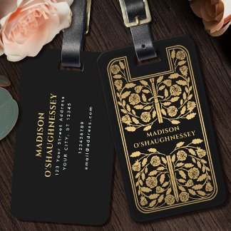 Black Mediaeval Fantasy Gold Sword Name Luggage Tag