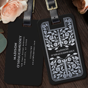 Black Mediaeval Fantasy Silver Sword Name Luggage Tag