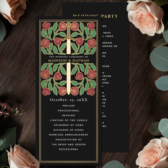 Black Mediaeval Gold Floral Sword Royal Wedding Programme (Creator Uploaded)