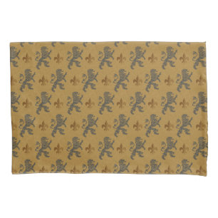 Black Mediaeval Lions Fleurs Pillowcase