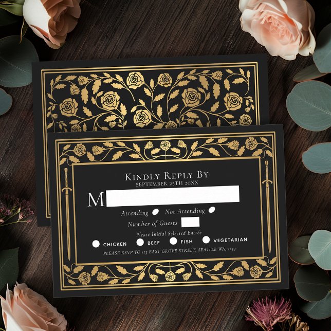 Black Mediaeval Sword Wedding RSVP Enclosure Card (Creator Uploaded)