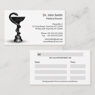 Black Medical Bowl Snake Hygieia White Caduceus Appointment Card