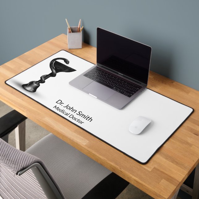 Black Medical Bowl Snake Hygieia White Caduceus Desk Mat (Office 2)