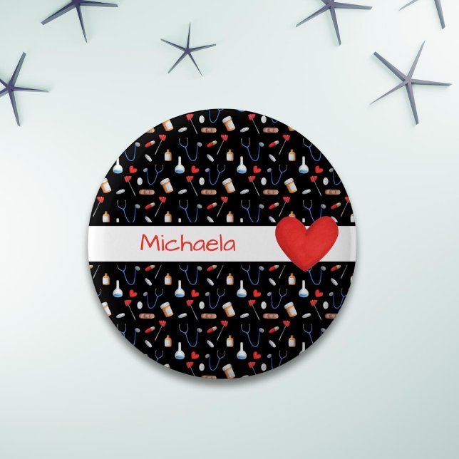 Black Medical Equipment Pattern Red Heart 6 Cm Round Badge (Creator Uploaded)