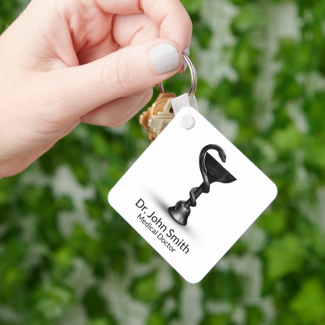 Black Medical Snake Bowl Hygieia White Caduceus Key Ring (Hand)