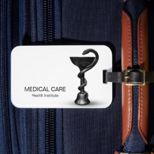 Black Medical Snake Bowl Hygieia White Caduceus Luggage Tag