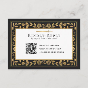 Black Medieval Sword Wedding RSVP QR Code Enclosure Card