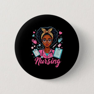 Black Melanin Nurse Black History Month Afro Hair 6 Cm Round Badge