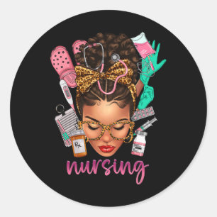 Black Melanin Nurse Black History Month Afro Hair Classic Round Sticker