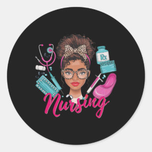 Black Melanin Nurse Black History Month Afro Hair Classic Round Sticker