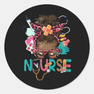 Black Melanin Nurse Black History Month Afro Hair Classic Round Sticker