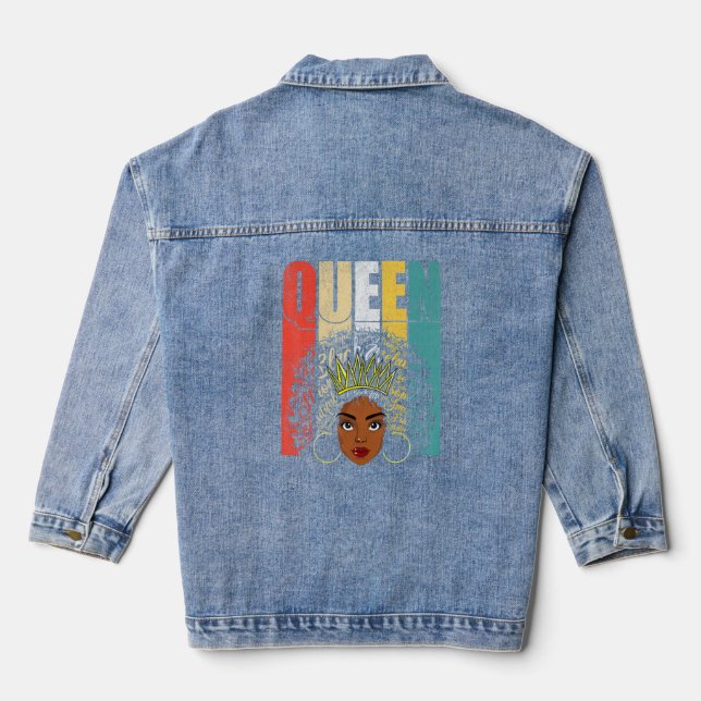 Black Melanin Queen Afro Women Girl Apparel Africa Denim Jacket (Back)