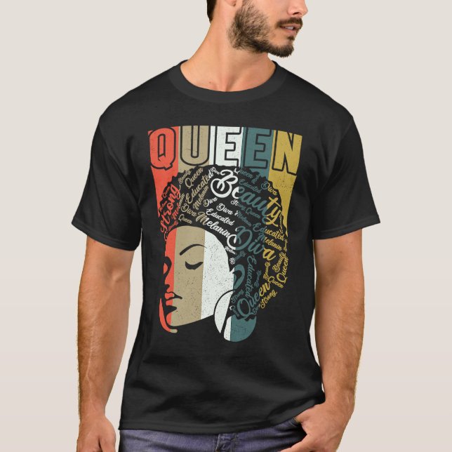 Black Melanin Queen Apparel African American Afro  T-Shirt (Front)