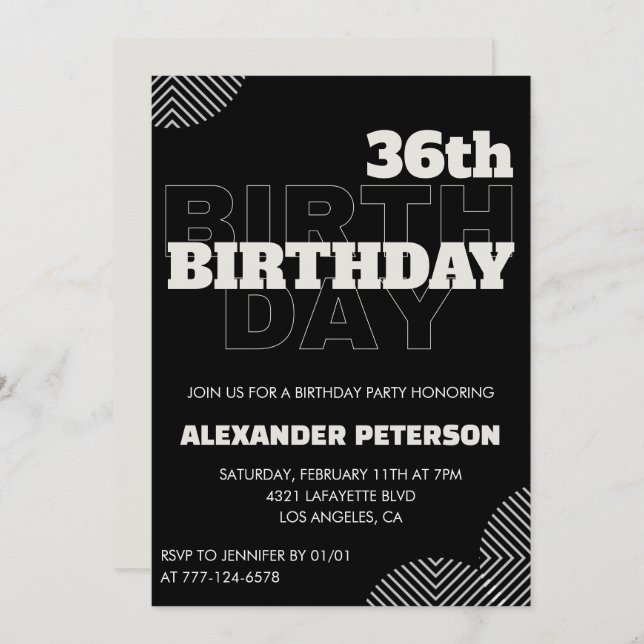 Black Men 36th birthday Party invitations   (Front/Back)