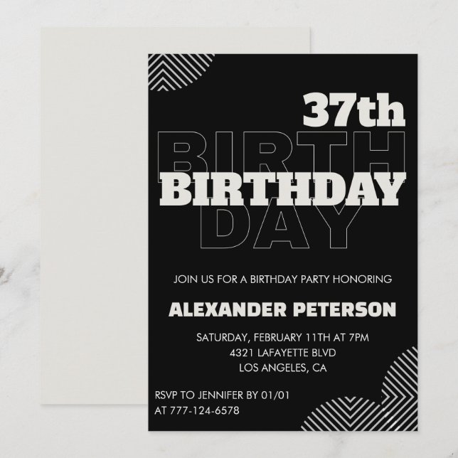 Black Men 37th birthday Party invitations   (Front/Back)