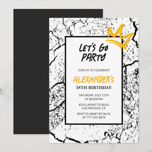Black Men 38th birthday invitation  Grunge  (Front/Back)
