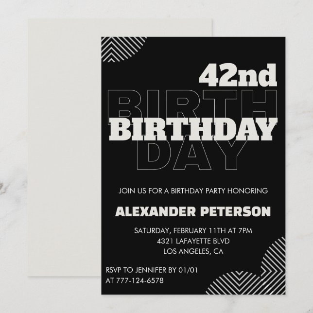 Black Men 42nd birthday Party invitations   (Front/Back)