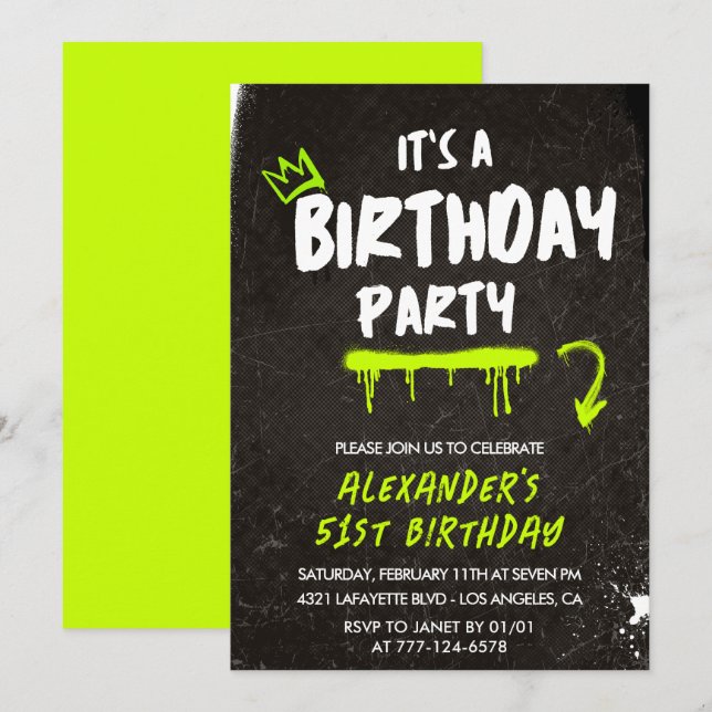 Black Men 51st birthday invitations Graffiti Paint (Front/Back)