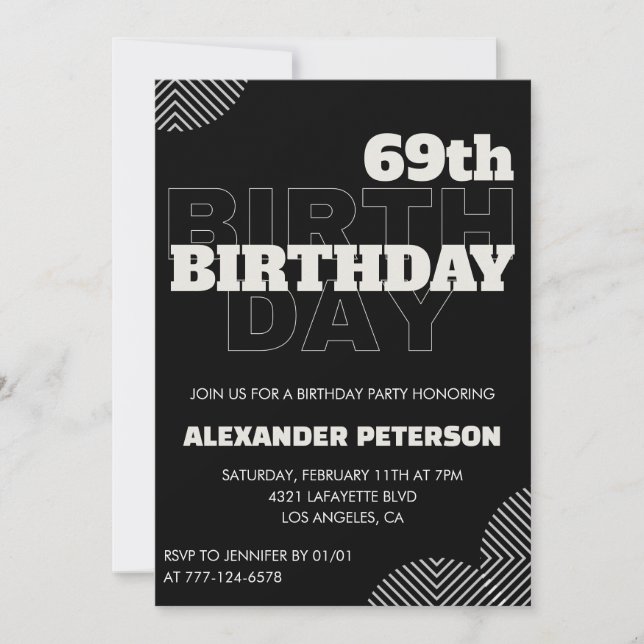 Black Men 69th birthday Party invitations (Front)