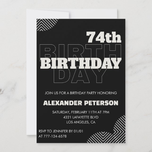 Black Men 74th birthday Party invitations (Front)