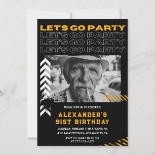Black Men Let's go party 91st birthday Invitation