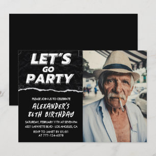 Black Men Photo LET'S GO PARTY 84th birthday  Invitation