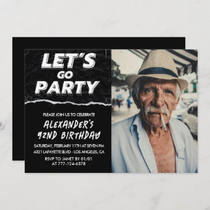 Black Men Photo LET'S GO PARTY 92nd birthday  Invitation