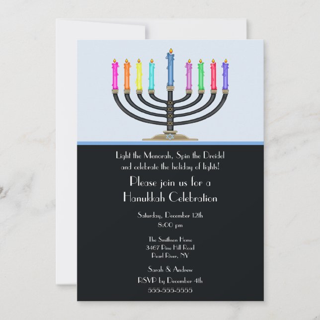 Black Menorah Hanukkah Celebration Invitation (Front)