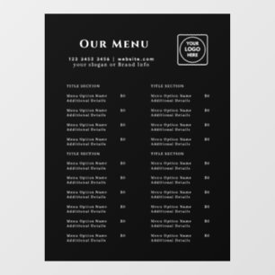 Black Menu   Personalized Cafe & Restaurant logo Window Cling